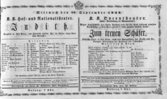 Theaterzettel (Oper und Burgtheater in Wien) 18490919 Seite: 1