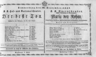 Theaterzettel (Oper und Burgtheater in Wien) 18490920 Seite: 1