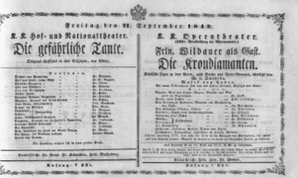Theaterzettel (Oper und Burgtheater in Wien) 18490921 Seite: 1