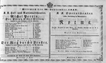 Theaterzettel (Oper und Burgtheater in Wien) 18490926 Seite: 1