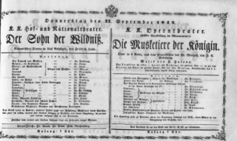 Theaterzettel (Oper und Burgtheater in Wien) 18490927 Seite: 1