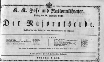 Theaterzettel (Oper und Burgtheater in Wien) 18490928 Seite: 1