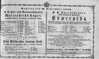 Theaterzettel (Oper und Burgtheater in Wien) 18490929 Seite: 1