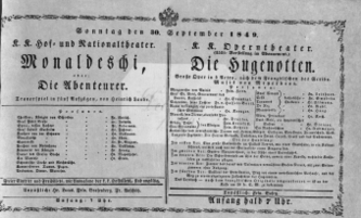 Theaterzettel (Oper und Burgtheater in Wien) 18490930 Seite: 1