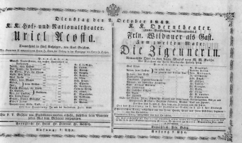 Theaterzettel (Oper und Burgtheater in Wien) 18491002 Seite: 1