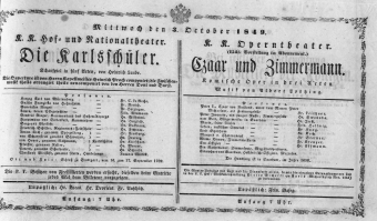 Theaterzettel (Oper und Burgtheater in Wien) 18491003 Seite: 1