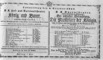 Theaterzettel (Oper und Burgtheater in Wien) 18491004 Seite: 1