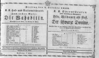Theaterzettel (Oper und Burgtheater in Wien) 18491005 Seite: 1