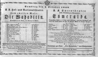 Theaterzettel (Oper und Burgtheater in Wien) 18491006 Seite: 1