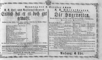 Theaterzettel (Oper und Burgtheater in Wien) 18491007 Seite: 1