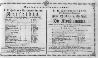 Theaterzettel (Oper und Burgtheater in Wien) 18491008 Seite: 1