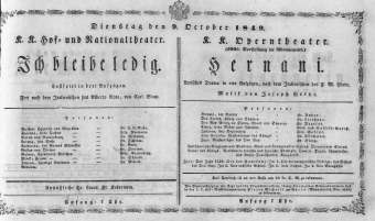 Theaterzettel (Oper und Burgtheater in Wien) 18491009 Seite: 1