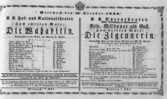 Theaterzettel (Oper und Burgtheater in Wien) 18491010 Seite: 1