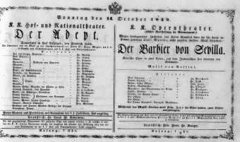 Theaterzettel (Oper und Burgtheater in Wien) 18491014 Seite: 1