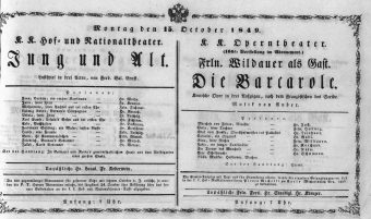 Theaterzettel (Oper und Burgtheater in Wien) 18491015 Seite: 1