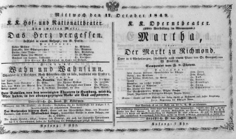 Theaterzettel (Oper und Burgtheater in Wien) 18491017 Seite: 1