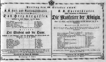 Theaterzettel (Oper und Burgtheater in Wien) 18491019 Seite: 1