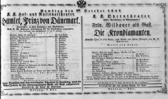 Theaterzettel (Oper und Burgtheater in Wien) 18491020 Seite: 1
