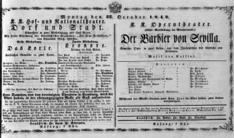 Theaterzettel (Oper und Burgtheater in Wien) 18491022 Seite: 1