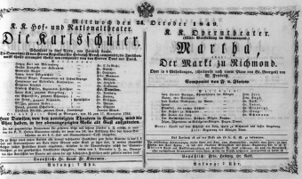 Theaterzettel (Oper und Burgtheater in Wien) 18491024 Seite: 1