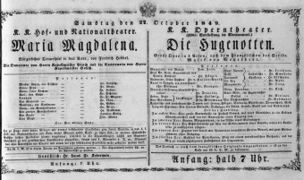 Theaterzettel (Oper und Burgtheater in Wien) 18491027 Seite: 1