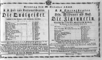 Theaterzettel (Oper und Burgtheater in Wien) 18491028 Seite: 1
