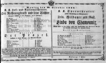 Theaterzettel (Oper und Burgtheater in Wien) 18491029 Seite: 1