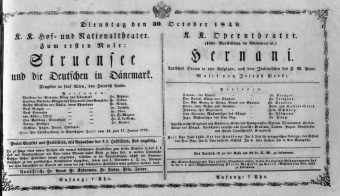Theaterzettel (Oper und Burgtheater in Wien) 18491030 Seite: 1