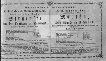Theaterzettel (Oper und Burgtheater in Wien) 18491031 Seite: 1