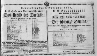 Theaterzettel (Oper und Burgtheater in Wien) 18491101 Seite: 1