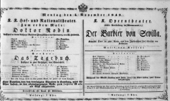 Theaterzettel (Oper und Burgtheater in Wien) 18491105 Seite: 1