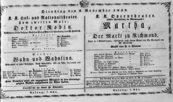 Theaterzettel (Oper und Burgtheater in Wien) 18491106 Seite: 1