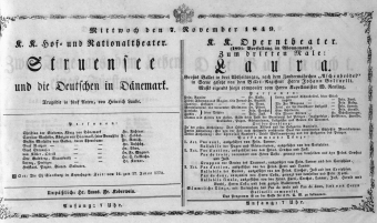 Theaterzettel (Oper und Burgtheater in Wien) 18491107 Seite: 1