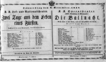 Theaterzettel (Oper und Burgtheater in Wien) 18491108 Seite: 1