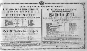 Theaterzettel (Oper und Burgtheater in Wien) 18491109 Seite: 1