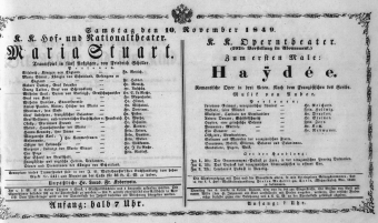 Theaterzettel (Oper und Burgtheater in Wien) 18491110 Seite: 1