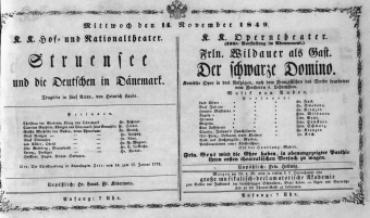 Theaterzettel (Oper und Burgtheater in Wien) 18491114 Seite: 1