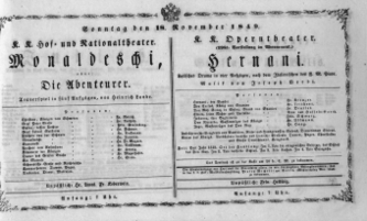 Theaterzettel (Oper und Burgtheater in Wien) 18491118 Seite: 1