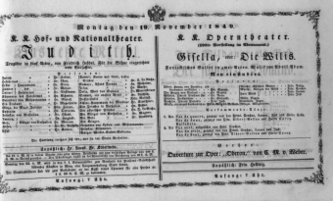 Theaterzettel (Oper und Burgtheater in Wien) 18491119 Seite: 1