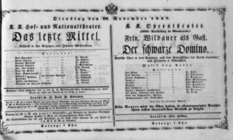 Theaterzettel (Oper und Burgtheater in Wien) 18491120 Seite: 1