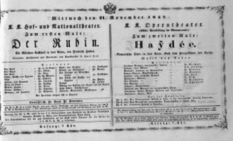 Theaterzettel (Oper und Burgtheater in Wien) 18491121 Seite: 1