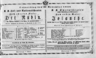 Theaterzettel (Oper und Burgtheater in Wien) 18491122 Seite: 1