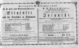 Theaterzettel (Oper und Burgtheater in Wien) 18491123 Seite: 1