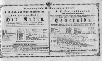 Theaterzettel (Oper und Burgtheater in Wien) 18491125 Seite: 1