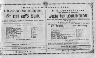 Theaterzettel (Oper und Burgtheater in Wien) 18491126 Seite: 1