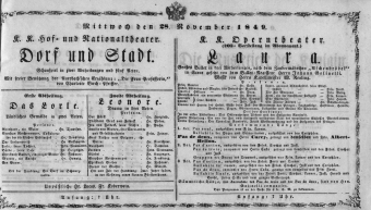 Theaterzettel (Oper und Burgtheater in Wien) 18491128 Seite: 1