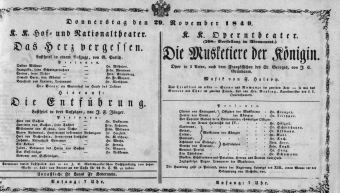 Theaterzettel (Oper und Burgtheater in Wien) 18491129 Seite: 1