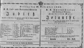 Theaterzettel (Oper und Burgtheater in Wien) 18491130 Seite: 1