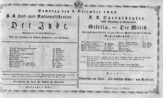 Theaterzettel (Oper und Burgtheater in Wien) 18491201 Seite: 1