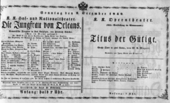 Theaterzettel (Oper und Burgtheater in Wien) 18491202 Seite: 1